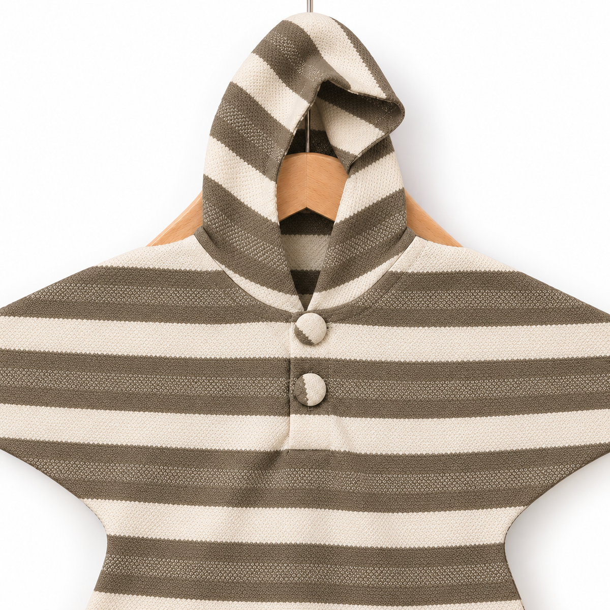 Striped Hooded Poncho Baby Romper – Taupe & Cream