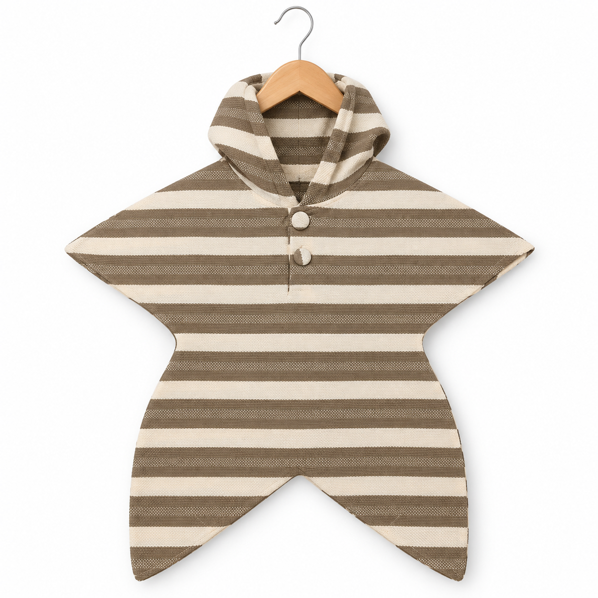 Striped Hooded Poncho Baby Romper – Taupe & Cream