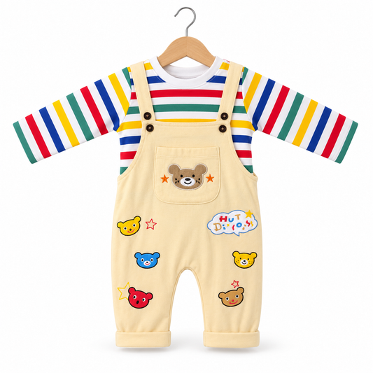 Cream Bear Dungaree Set
