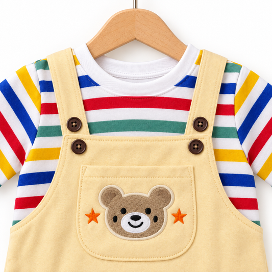 Cream Bear Dungaree Set