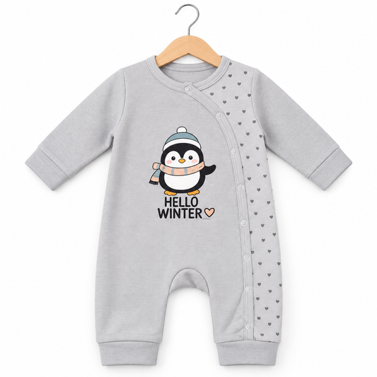 Grey Winter Penguin Romper