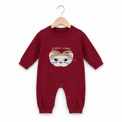 Kitty Bow Romper Maroon