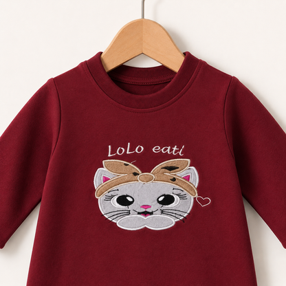 Kitty Bow Romper Maroon