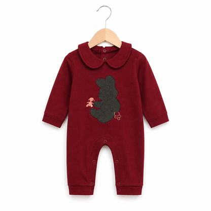 Bunny Embroidered Romper Maroon