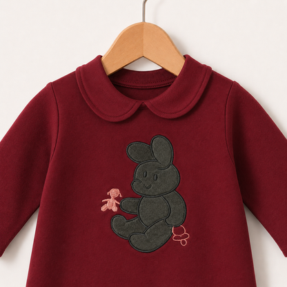 Bunny Embroidered Romper Maroon