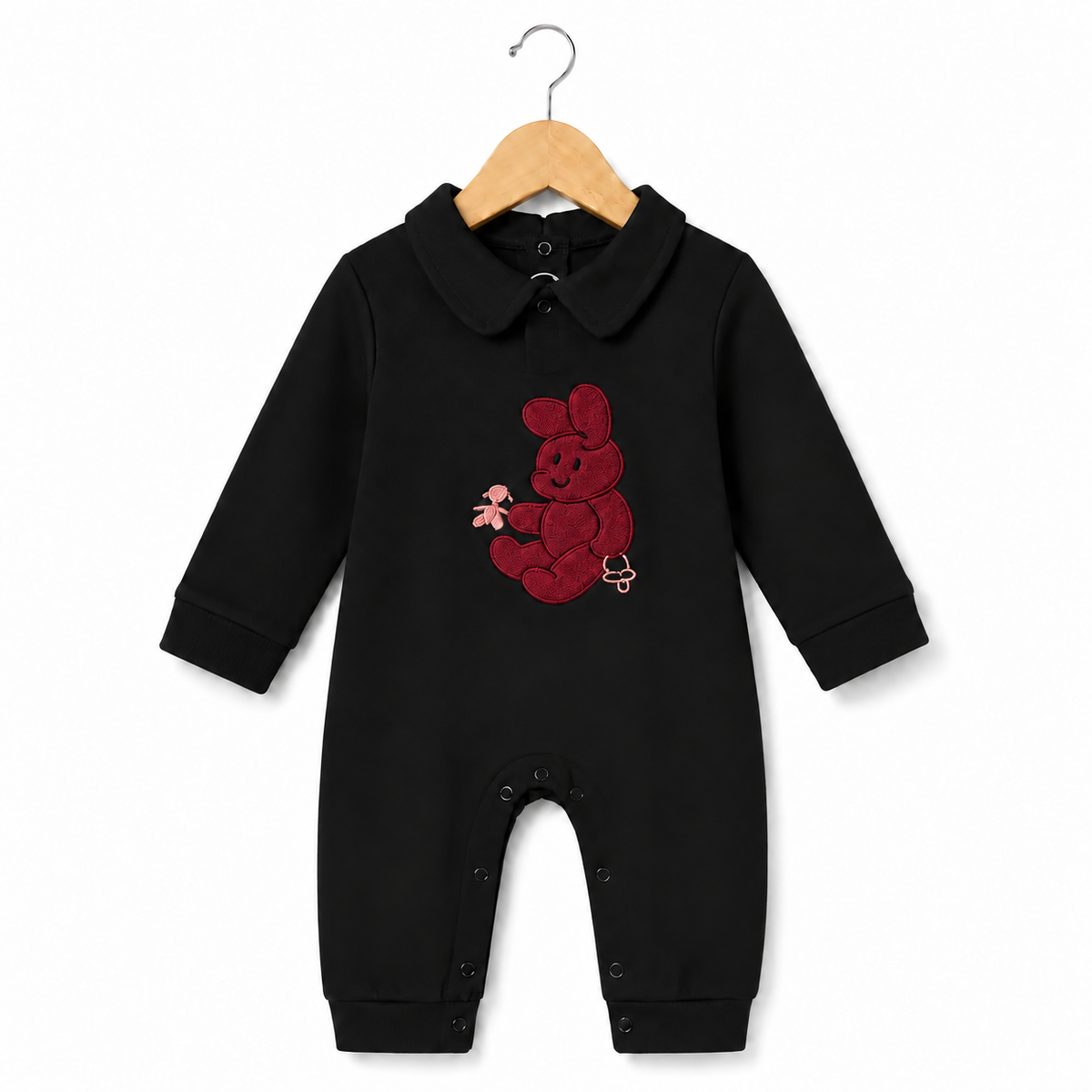 Bunny Embroidered Romper Charcoal