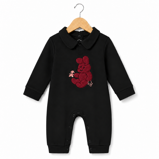 Bunny Embroidered Romper Charcoal