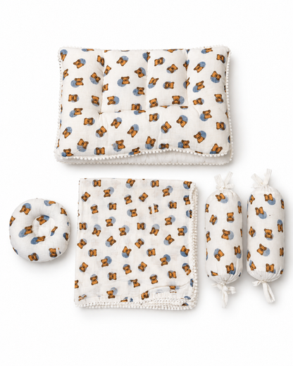 Teddy Bear Muslin Baby Bedding Set  5 Pieces