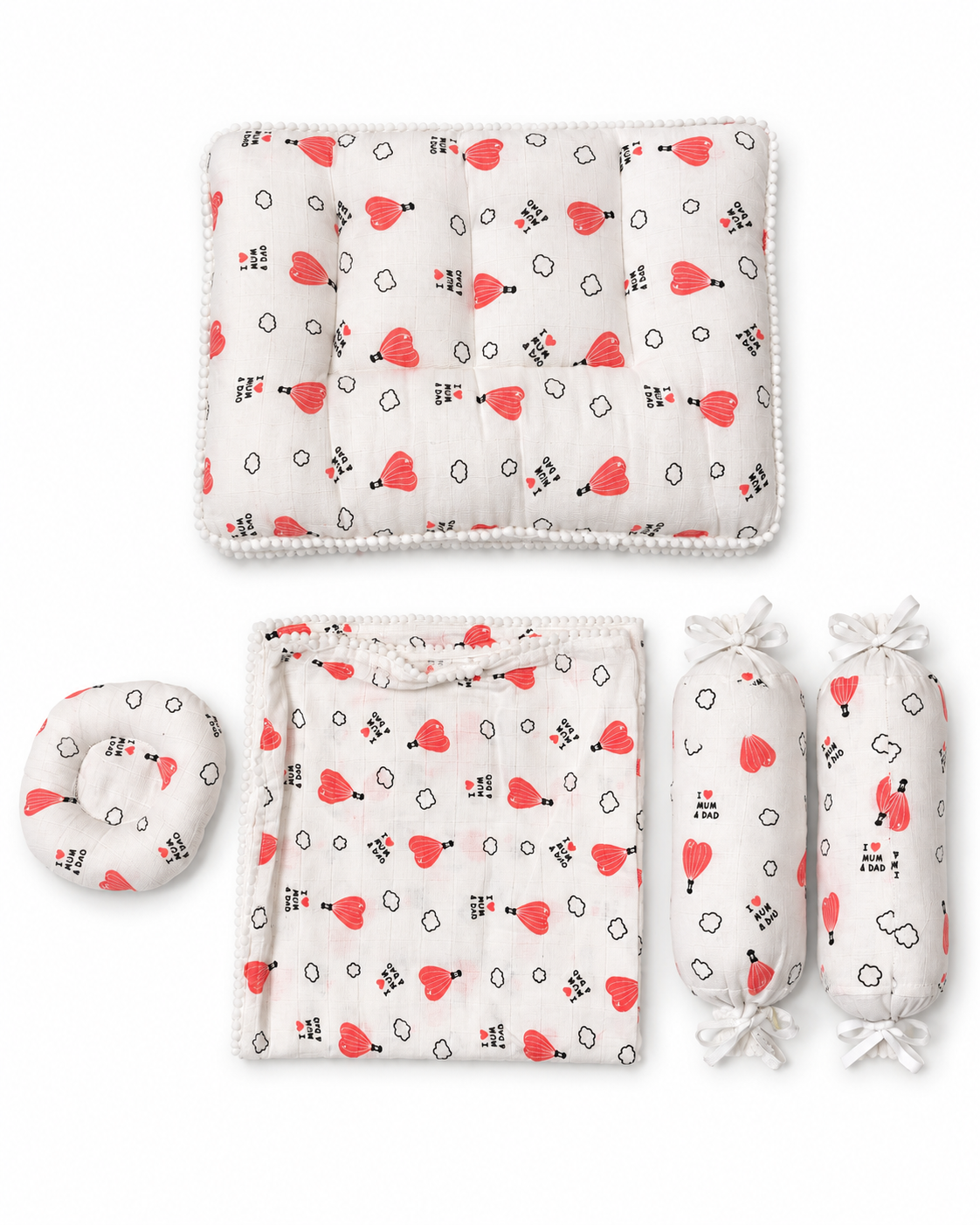 Heart Balloon Muslin Bedding Set  5 Pieces