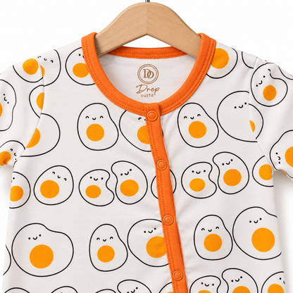 Happy Egg Footed Romper  Ivory & Orange