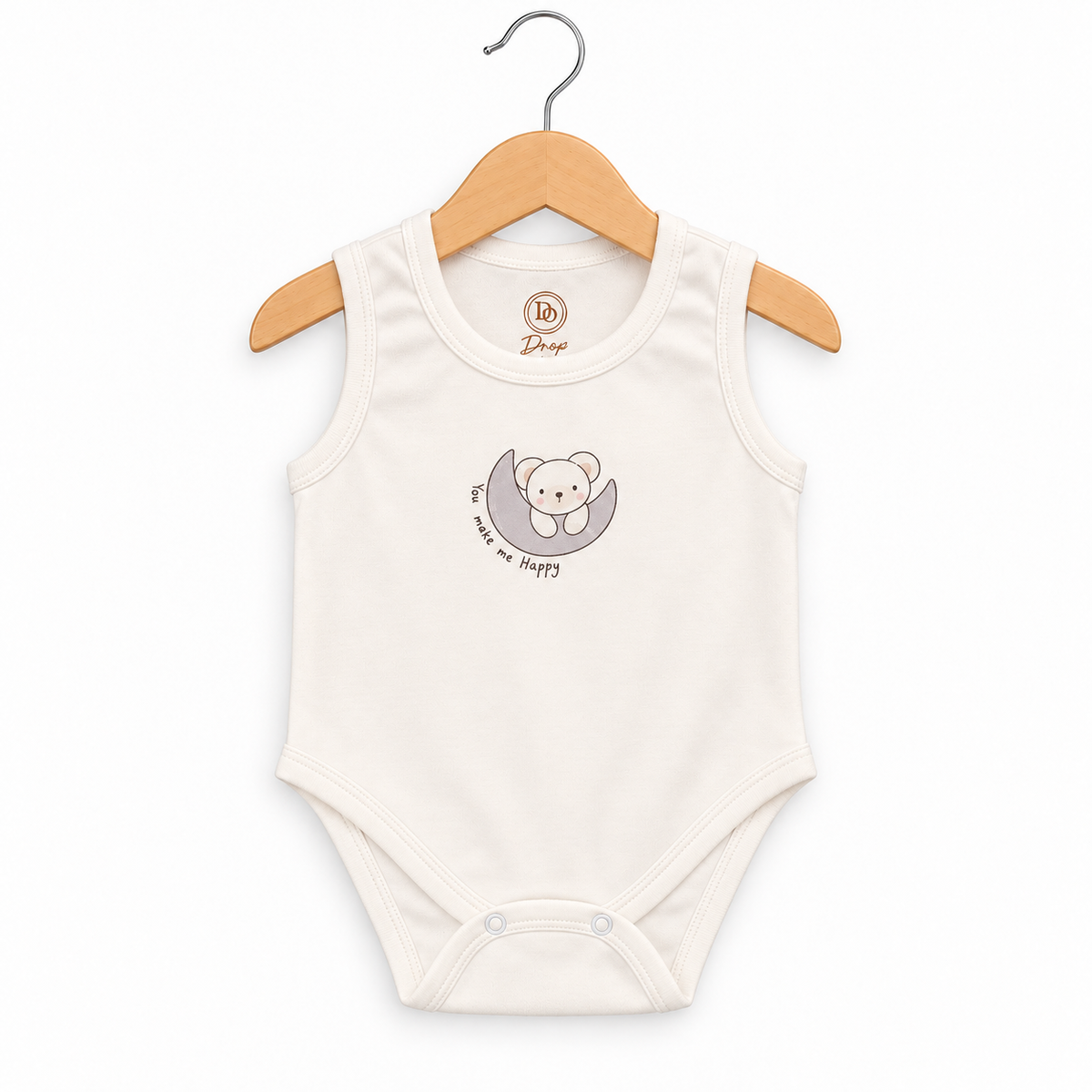 Happy Bear Moon Baby Bodysuit Ivory