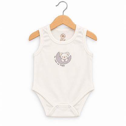 Happy Bear Moon Baby Bodysuit Ivory