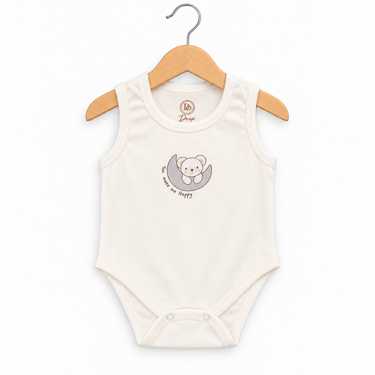 Happy Bear Moon Baby Bodysuit Ivory