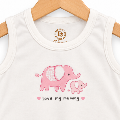 Love My Mummy Elephant Baby Bodysuit  Ivory