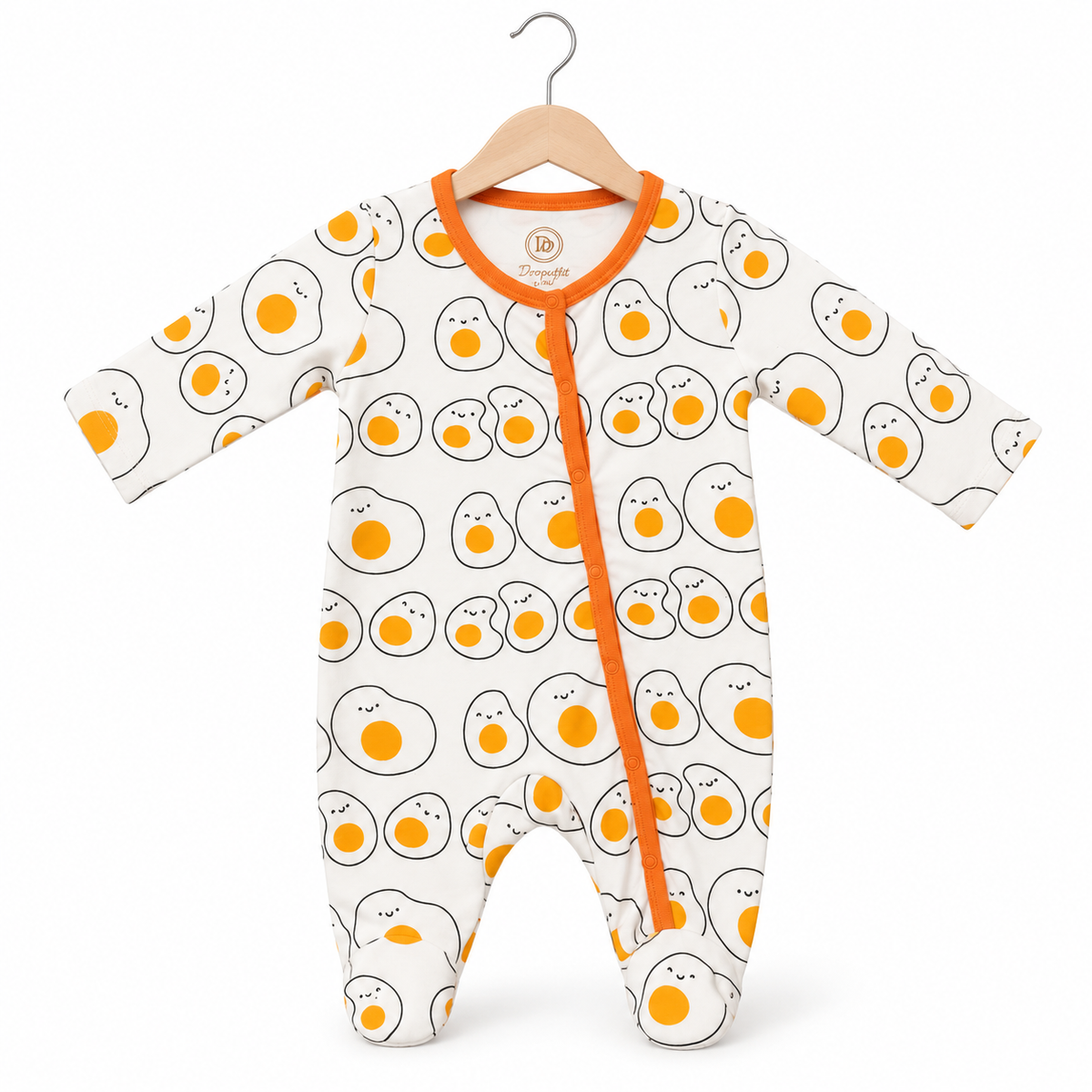 Happy Egg Footed Romper  Ivory & Orange