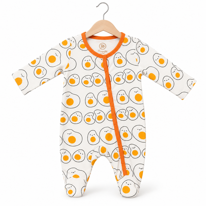 Happy Egg Footed Romper  Ivory & Orange