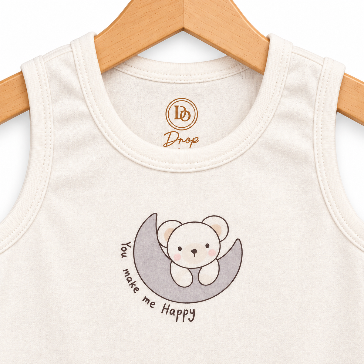 Happy Bear Moon Baby Bodysuit Ivory