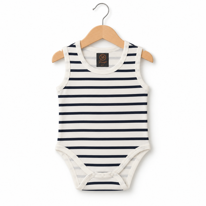Striped Sleeveless Baby Bodysuit Ivory & Navy