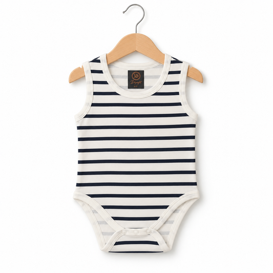 Striped Sleeveless Baby Bodysuit Ivory & Navy