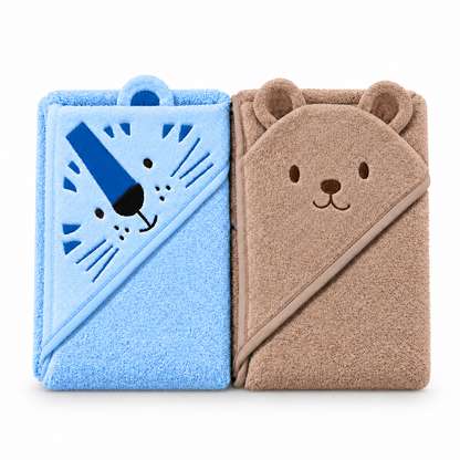 Tiger & Bear Hooded Baby Towels (Pack of 2)
