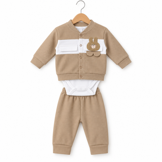 Beige Bunny Bodysuit Set