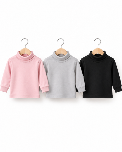 Pack of 3 Baby Winter High-Neck Shirts Pink, Grey & Black