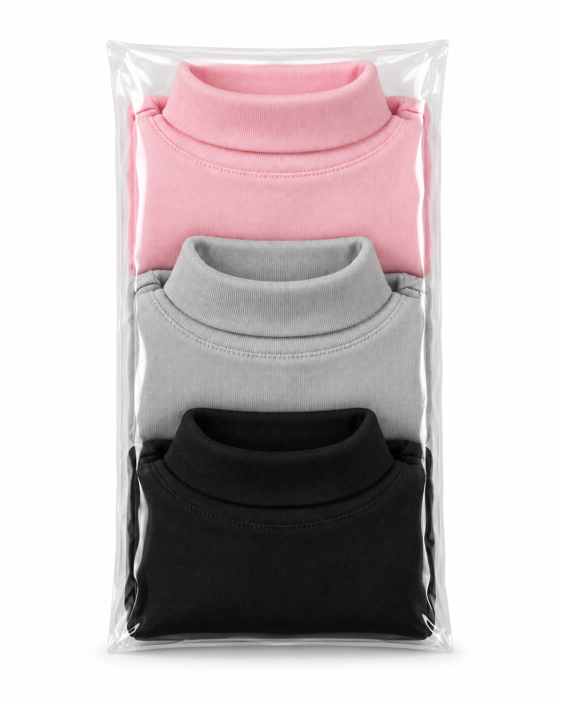 Pack of 3 Baby Winter High-Neck Shirts Pink, Grey & Black