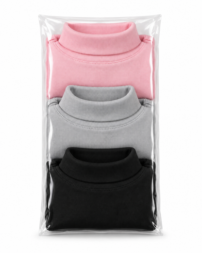 Pack of 3 Baby Winter High-Neck Shirts Pink, Grey & Black