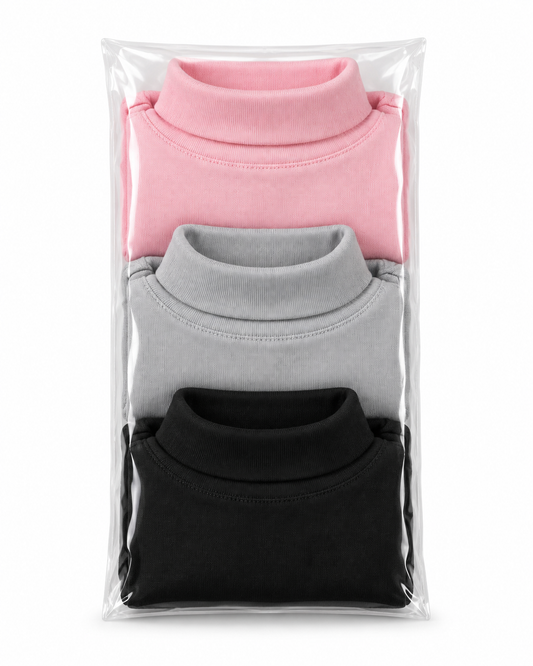 Pack of 3 Baby Winter High-Neck Shirts Pink, Grey & Black