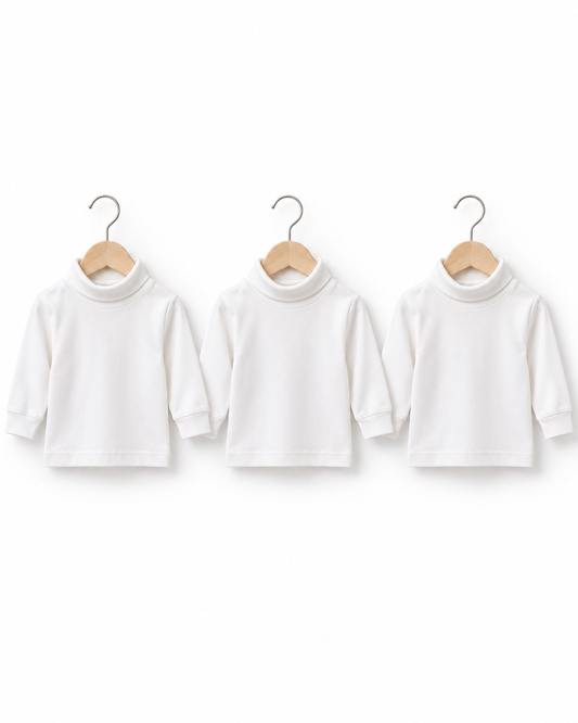 Pure White Baby High-Neck Shirts Pack of 3