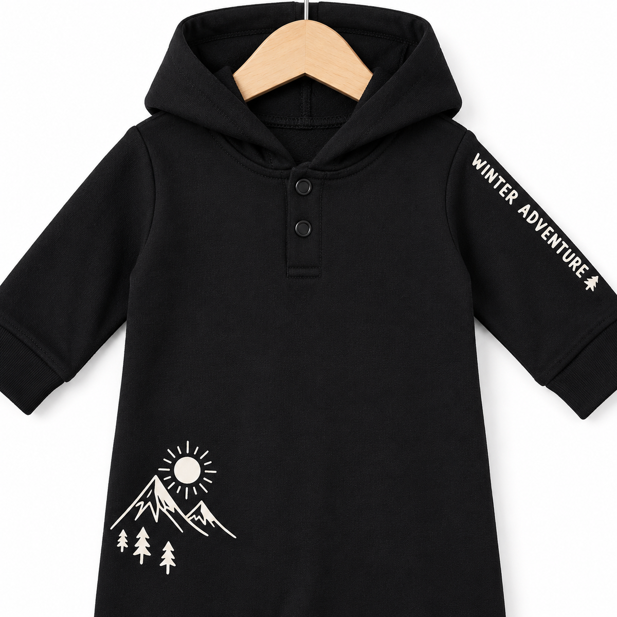 Black Winter Adventure Fleece Romper