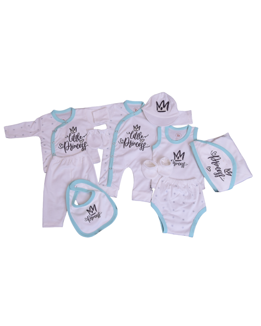 Premium Newborn Baby 10-Piece Gift Set | White with Blue Lines