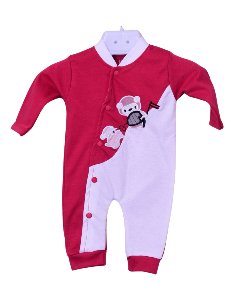 Soft Cotton Red Monkey Romper – Double Shade One-Piece Suit
