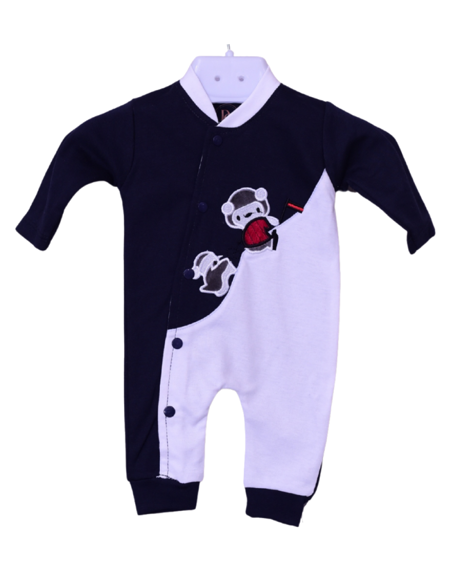 Soft Cotton Black Monkey Romper – Double Shade One-Piece Suit