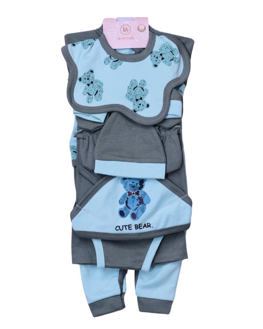 Premium Newborn Baby 10-Piece Gift Set | Green With Blue