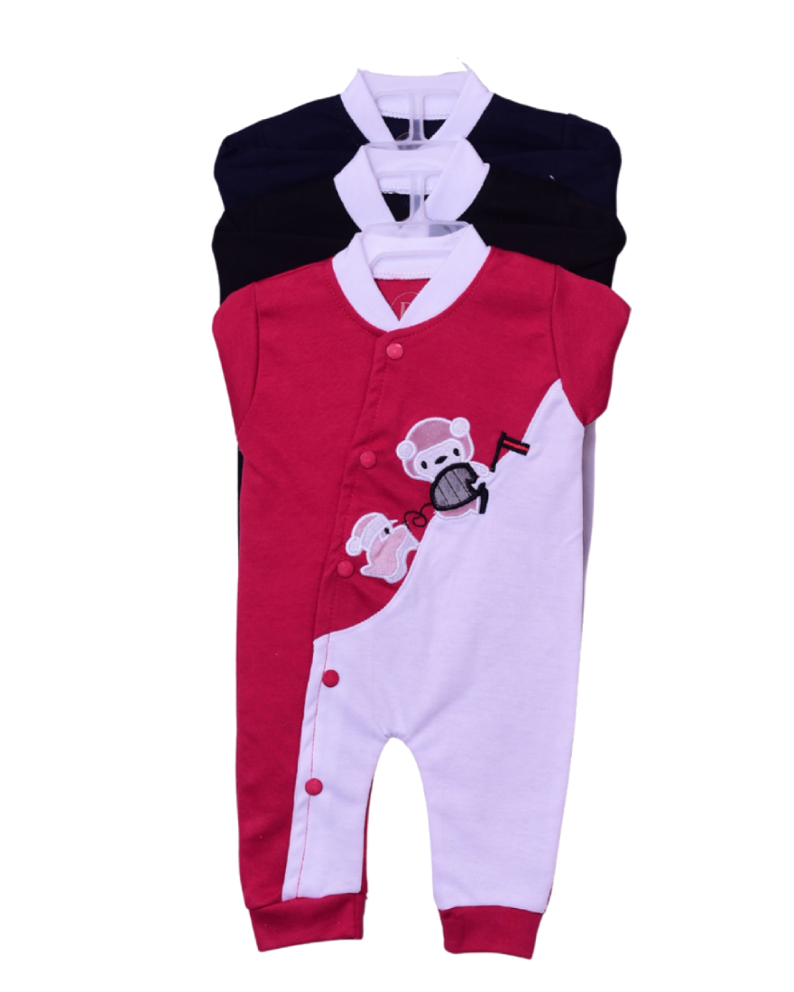 Soft Cotton Romper – Double Shade One-Piece Suit Pack of 3