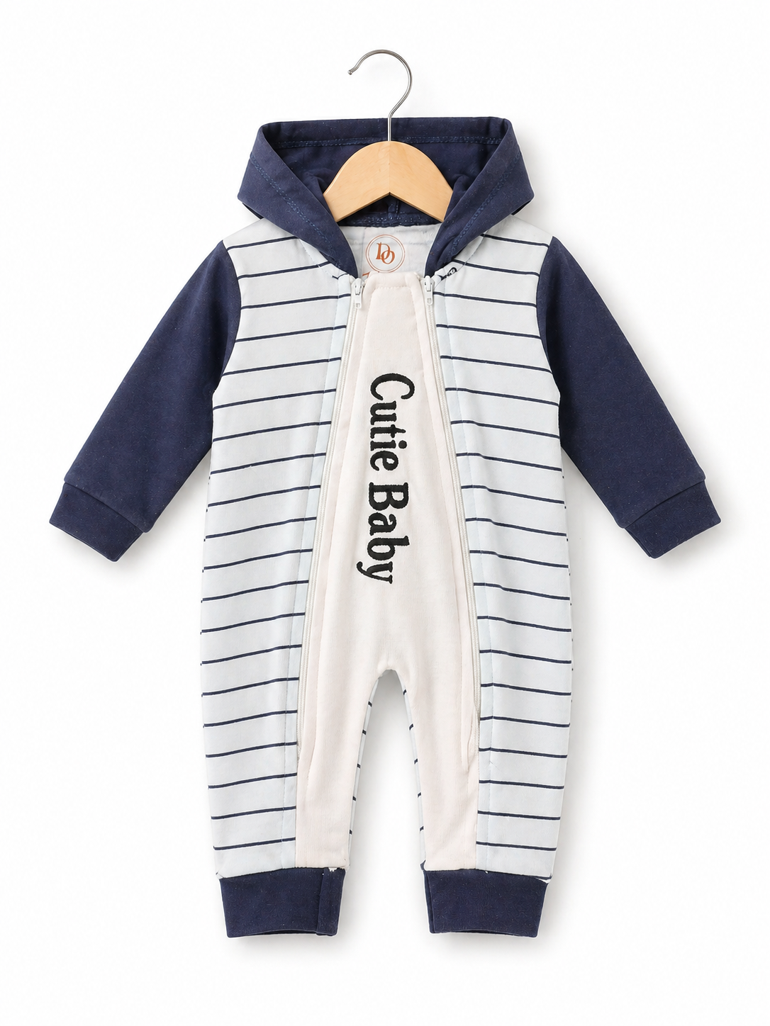 Mini Cozy Zip Hoodie Romper – Navy Ivory