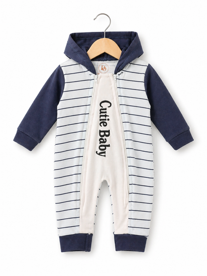 Mini Cozy Zip Hoodie Romper – Navy Ivory