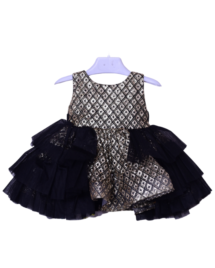 Infant Girls Net Fancy Frock Glow - Golden with Black
