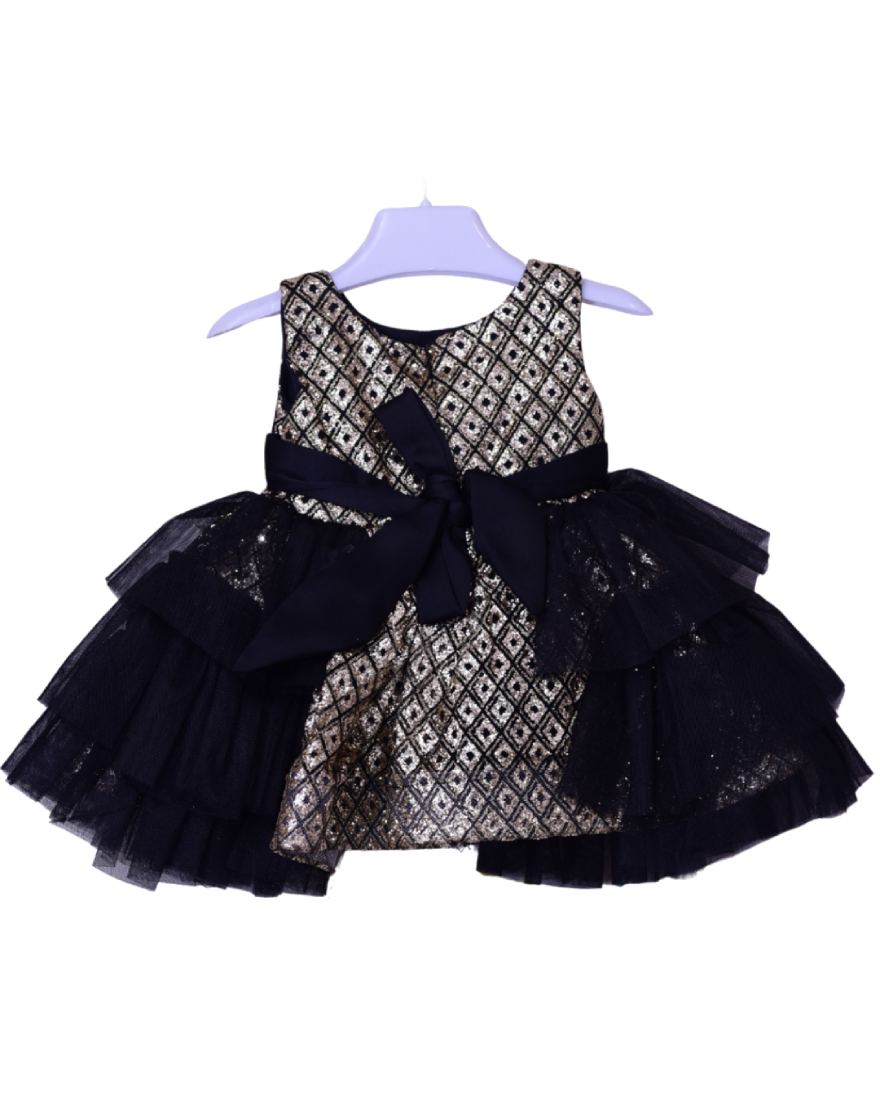 Infant Girls Net Fancy Frock Glow - Golden with Black
