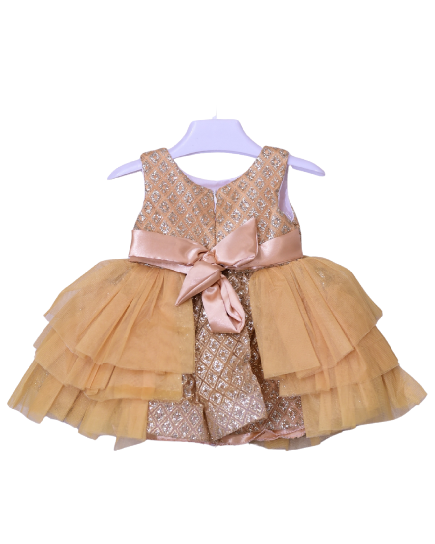 Infant Girls Net Fancy Frock Glow - Golden