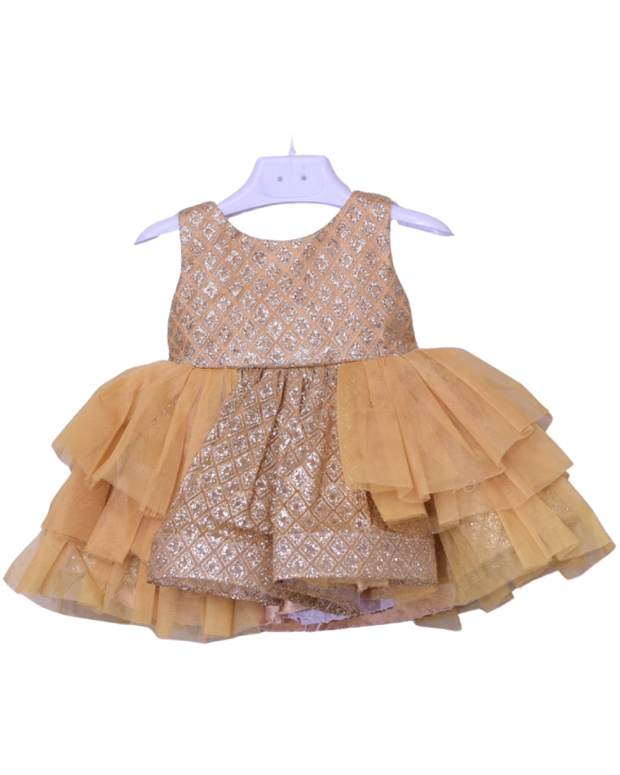 Infant Girls Net Fancy Frock Glow - Golden