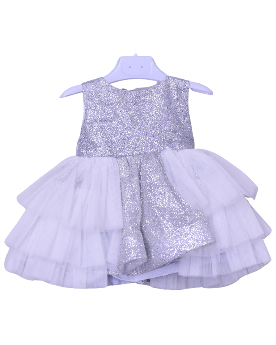 Infant Girls Net Fancy Frock Glow - Silver Shinning