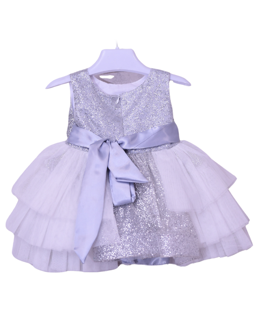 Infant Girls Net Fancy Frock Glow - Silver Shinning