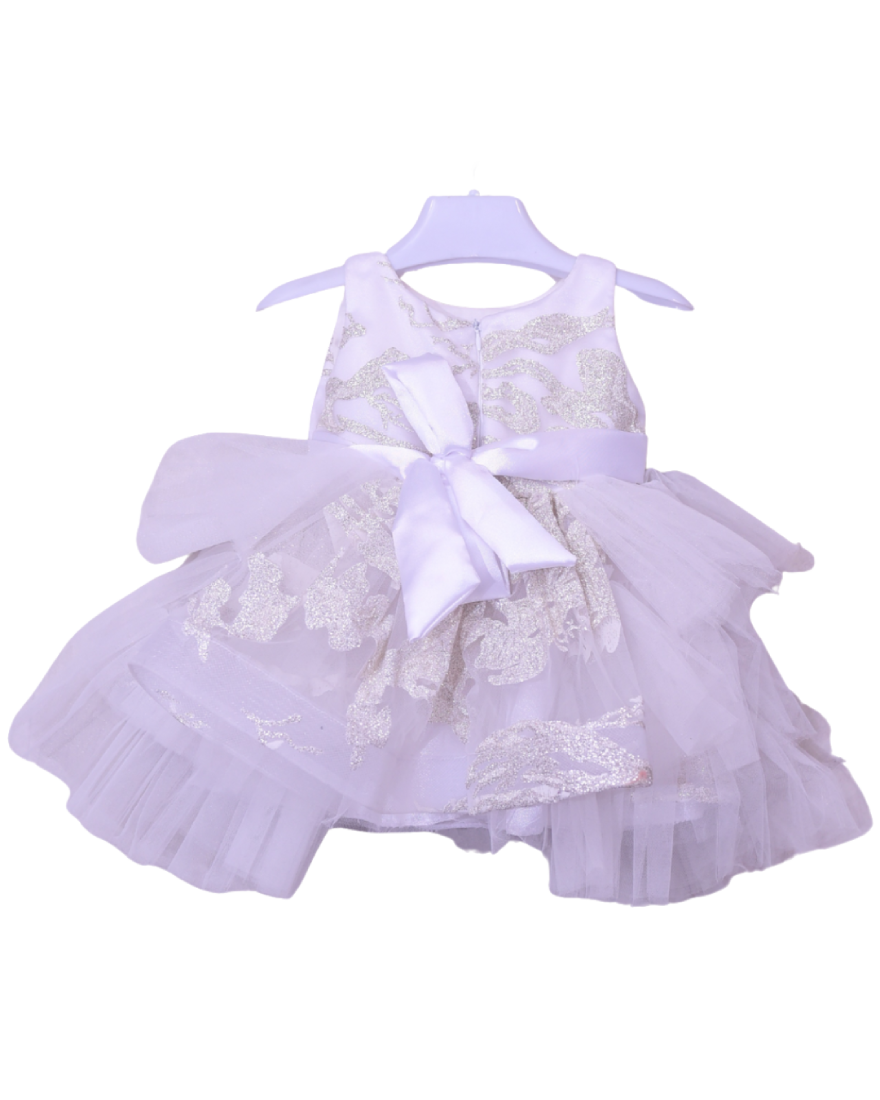 Infant Girls Net Fancy Frock Glow - White with Golden Design