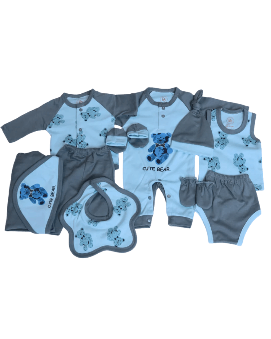 Premium Newborn Baby 10-Piece Gift Set | Green With Blue